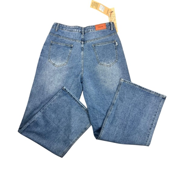 HDLTE NEW Women’s wide leg light wash Boyfriend Jeans Y2K SZ L - Picture 3 of 8